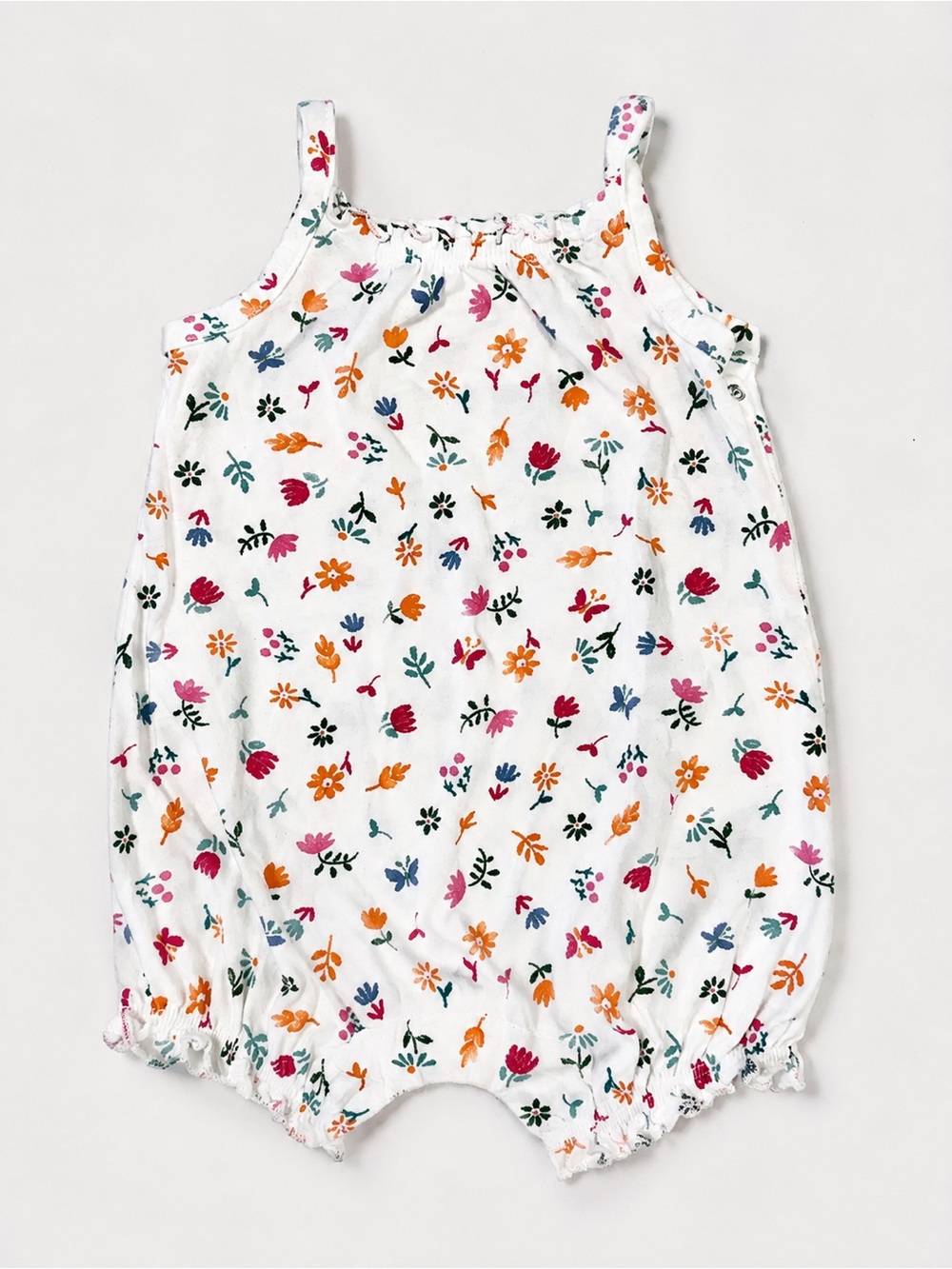 Baby Floral Cotton Romper - White with Multicolor Flowers